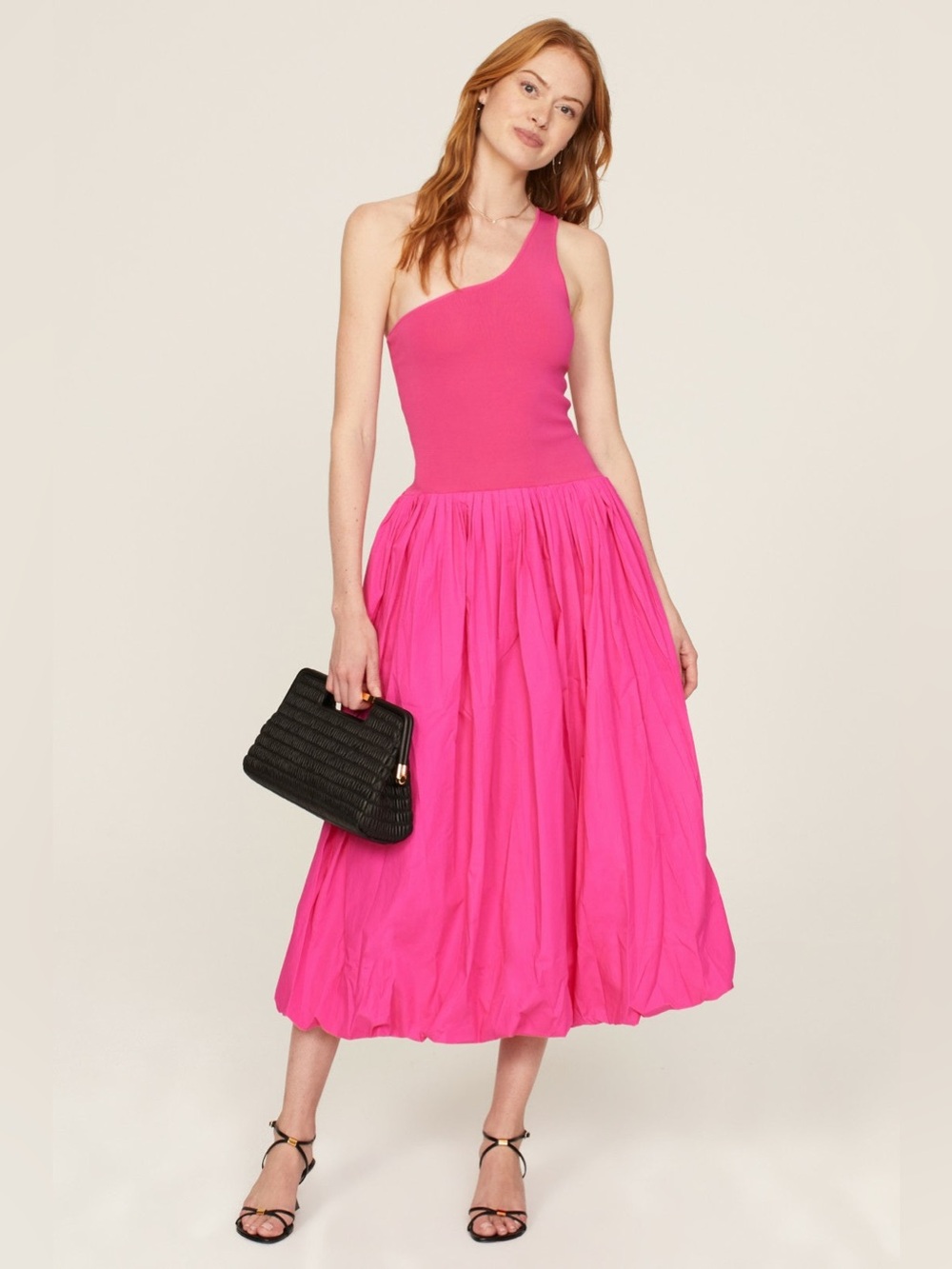 Derek Lam One-Shoulder Hot Pink Midi Dress